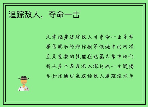 追踪敌人，夺命一击　